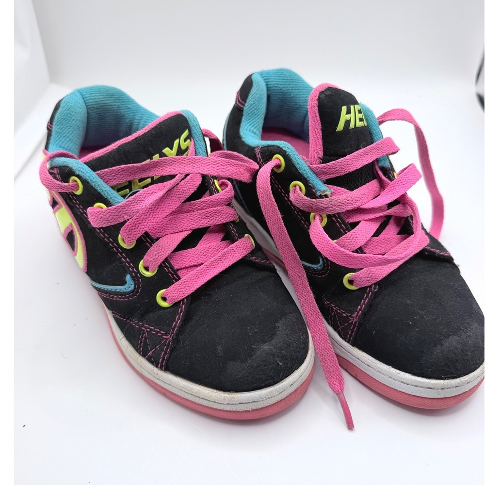 Heelys Skate Shoes Kids Size 1 Black Pink Neon Skateboarding Sneakers 70512